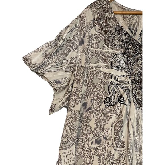 Croft & Barrow Women Plus 2X Paisley Print Tunic Embroidered Asymmetric Blousy - Picture 4 of 16